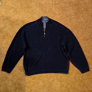 Tommy Bahama Men's Reversable Quarter Zip Navy Blue Sweater Sweatshirt Size XL